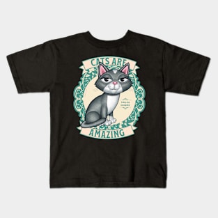 Beautiful Gray White Kitty with Green Wreath Cats are amazing Kids T-Shirt